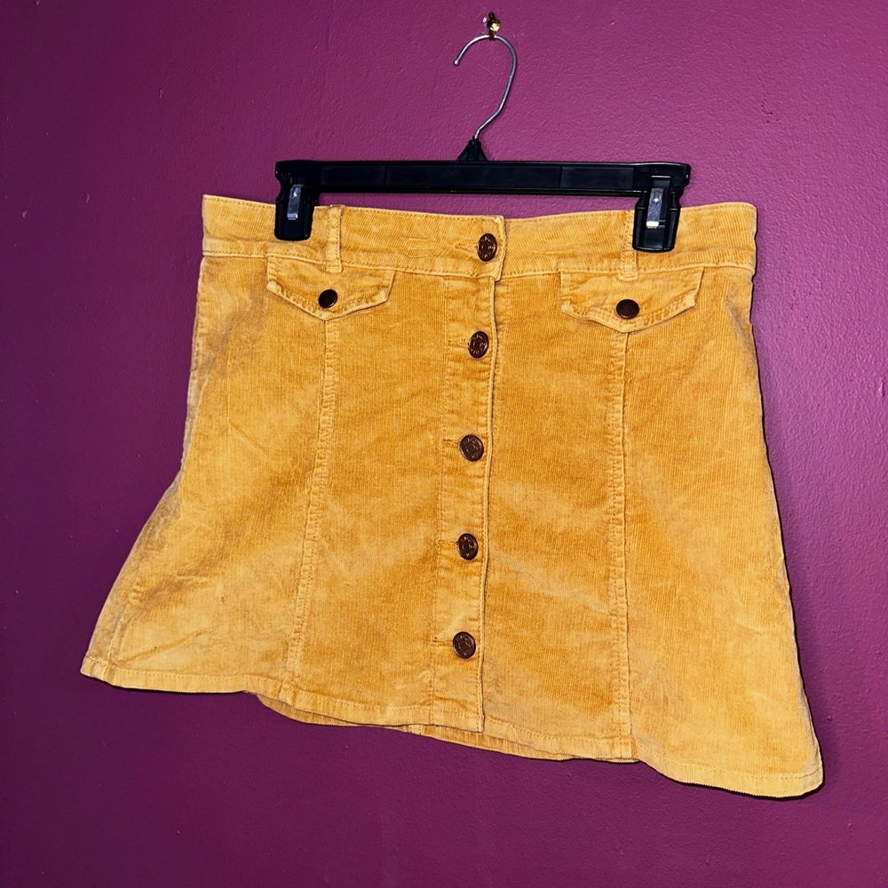 BDG Yellow corduroy mini skirt with button front